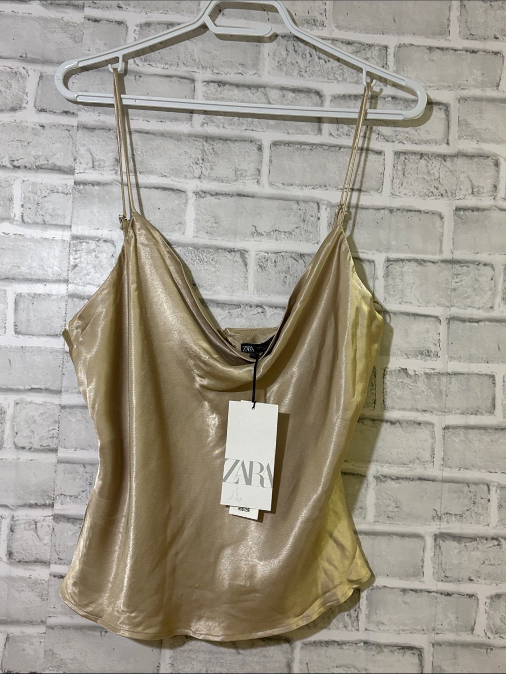 Zara Gold Satin Cowl-Neck Camisole, BRAND NEW- XL